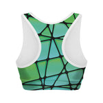 Teal Stained Glass Mosaic Print Women's Sports Bra