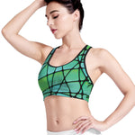 Teal Stained Glass Mosaic Print Women's Sports Bra