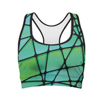 Teal Stained Glass Mosaic Print Women's Sports Bra