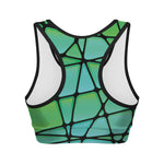 Teal Stained Glass Mosaic Print Women's Sports Bra