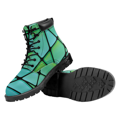 Teal Stained Glass Mosaic Print Work Boots