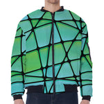 Teal Stained Glass Mosaic Print Zip Sleeve Bomber Jacket