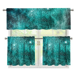 Teal Stardust Galaxy Space Print 3 Piece Kitchen Curtains