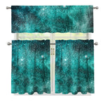 Teal Stardust Galaxy Space Print 3 Piece Kitchen Curtains