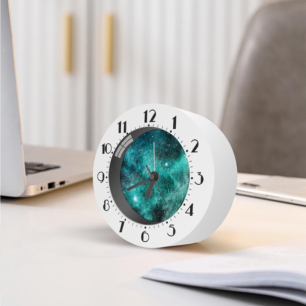 Teal Stardust Galaxy Space Print Alarm Clock