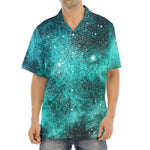 Teal Stardust Galaxy Space Print Aloha Shirt