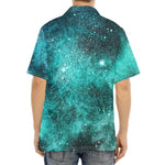 Teal Stardust Galaxy Space Print Aloha Shirt
