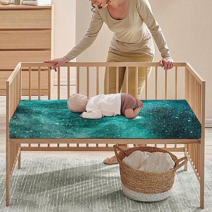 Teal Stardust Galaxy Space Print Baby Crib Sheet