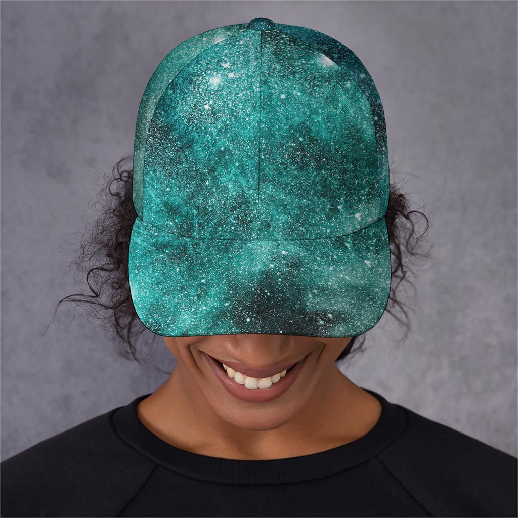 Teal Stardust Galaxy Space Print Baseball Cap