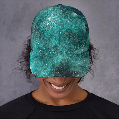 Teal Stardust Galaxy Space Print Baseball Cap