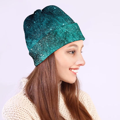 Teal Stardust Galaxy Space Print Beanie