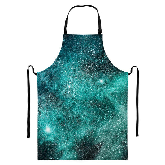 Teal Stardust Galaxy Space Print Bib Apron With Pocket