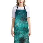 Teal Stardust Galaxy Space Print Bib Apron With Pocket