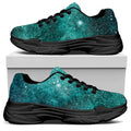 Teal Stardust Galaxy Space Print Black Chunky Shoes