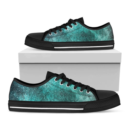 Teal Stardust Galaxy Space Print Black Low Top Sneakers