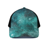 Teal Stardust Galaxy Space Print Black Mesh Trucker Cap