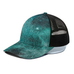 Teal Stardust Galaxy Space Print Black Mesh Trucker Cap