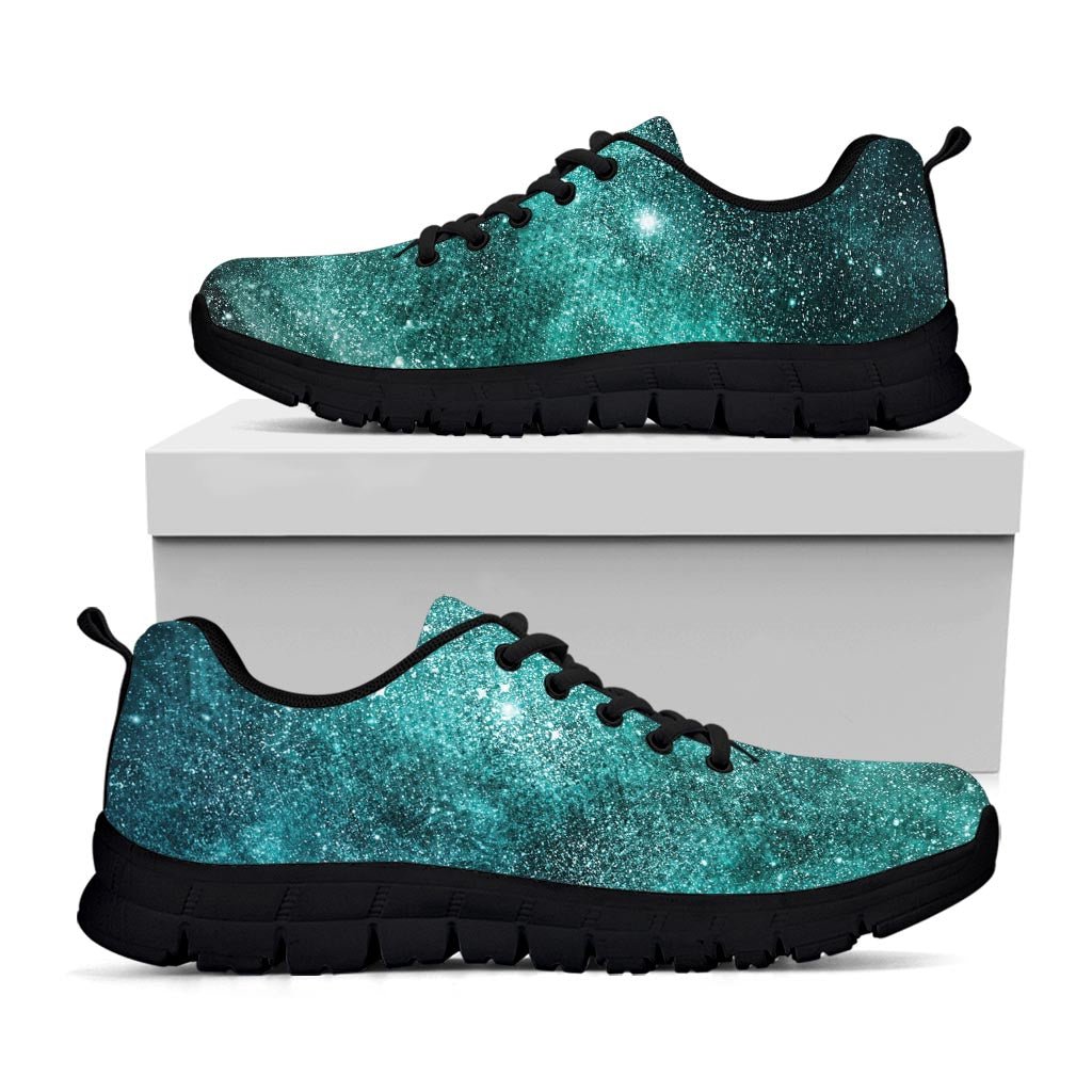 Teal Stardust Galaxy Space Print Black Running Shoes