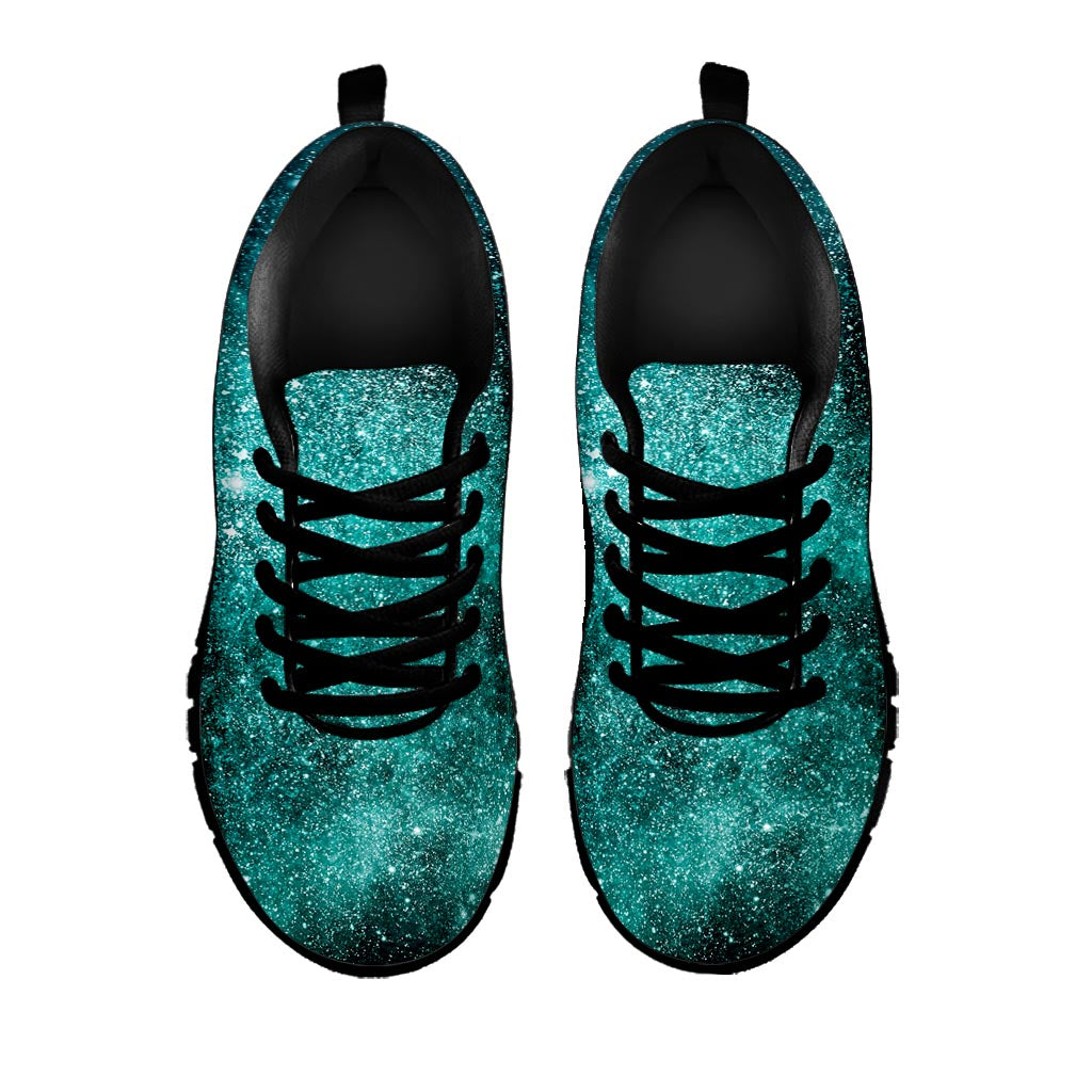 Teal Stardust Galaxy Space Print Black Running Shoes