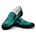 Teal Stardust Galaxy Space Print Black Slip On Sneakers