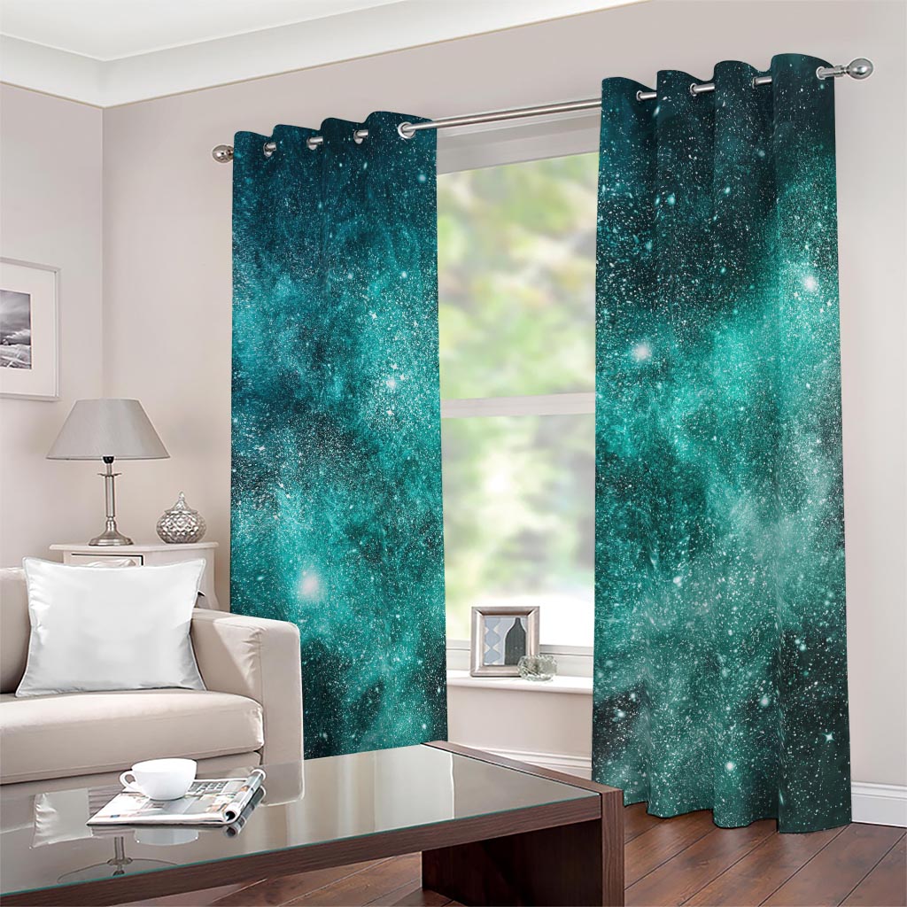 Teal Stardust Galaxy Space Print Blackout Grommet Curtains