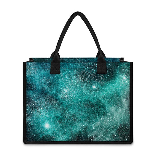 Teal Stardust Galaxy Space Print Canvas Tote Bag
