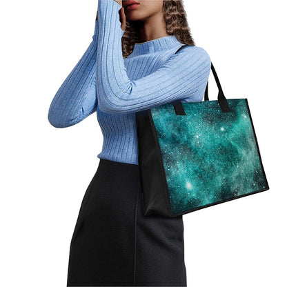 Teal Stardust Galaxy Space Print Canvas Tote Bag