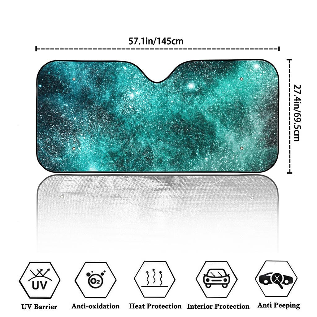 Teal Stardust Galaxy Space Print Car Windshield Sun Shade