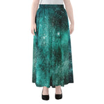 Teal Stardust Galaxy Space Print Chiffon Maxi Skirt