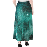 Teal Stardust Galaxy Space Print Chiffon Maxi Skirt
