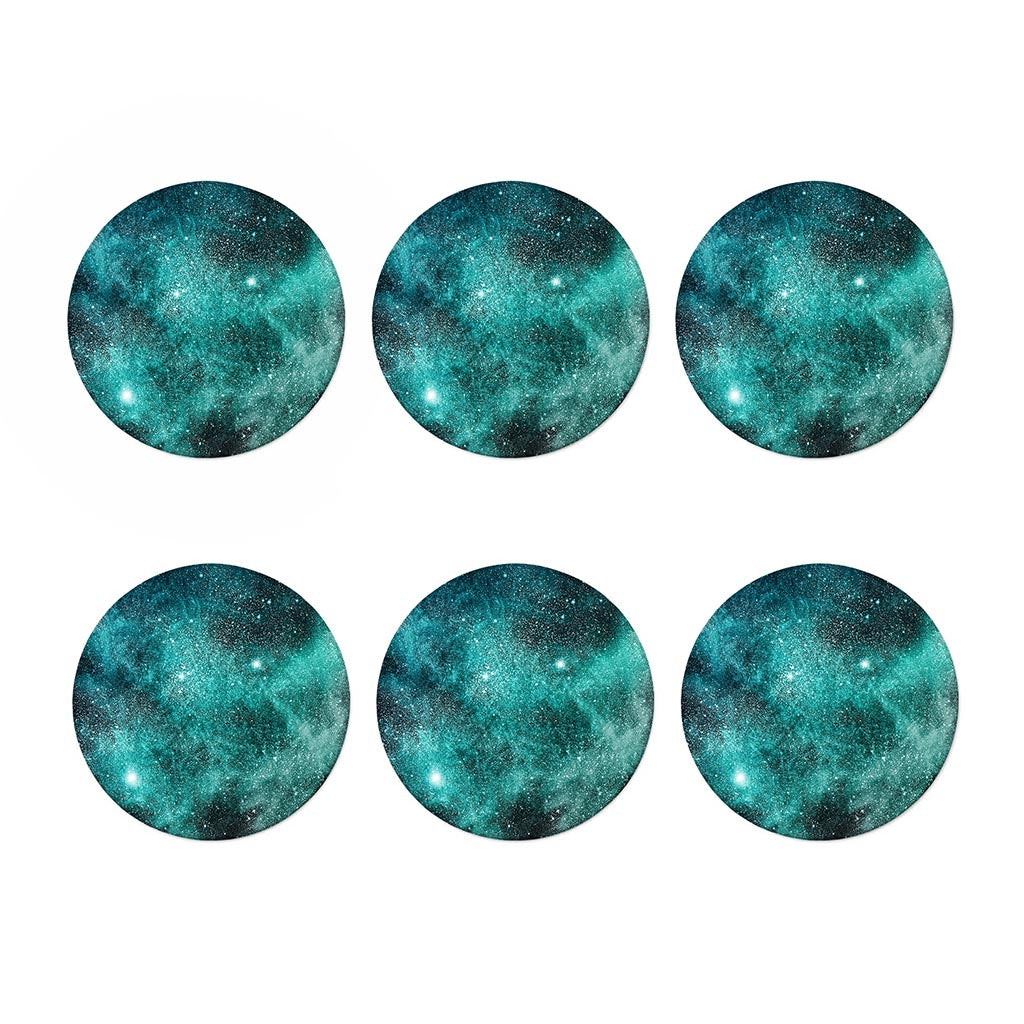 Teal Stardust Galaxy Space Print Coaster Set