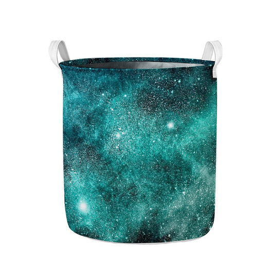 Teal Stardust Galaxy Space Print Collapsible Laundry Basket