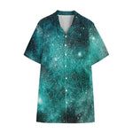 Teal Stardust Galaxy Space Print Cotton Hawaiian Shirt
