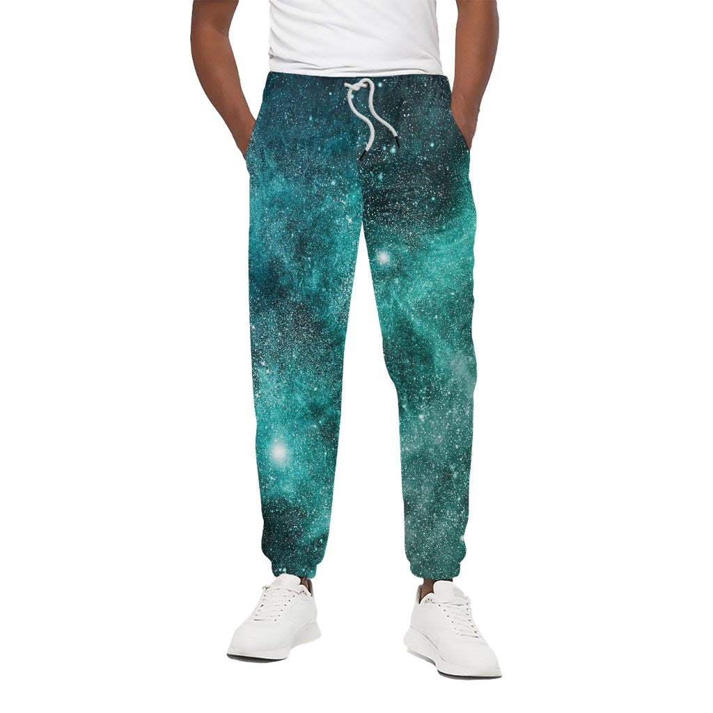 Teal Stardust Galaxy Space Print Cotton Pants