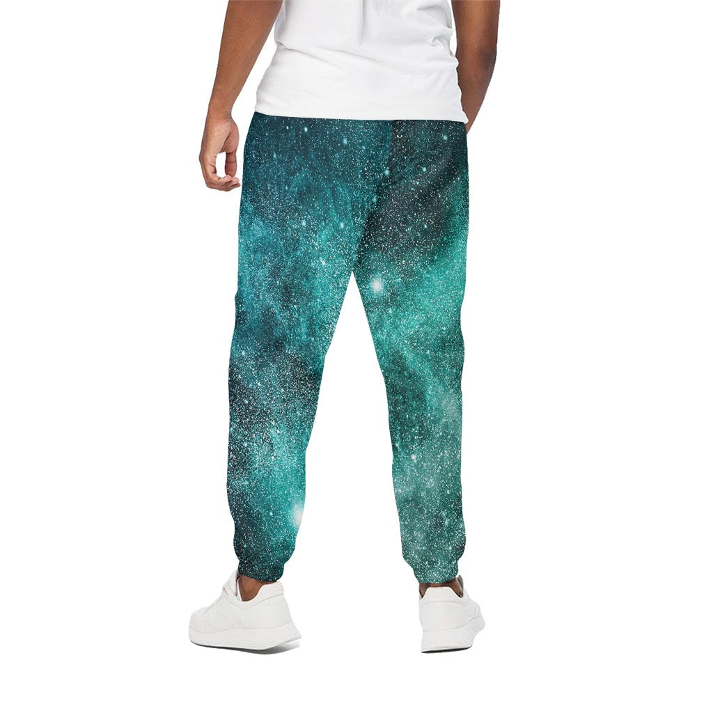Teal Stardust Galaxy Space Print Cotton Pants