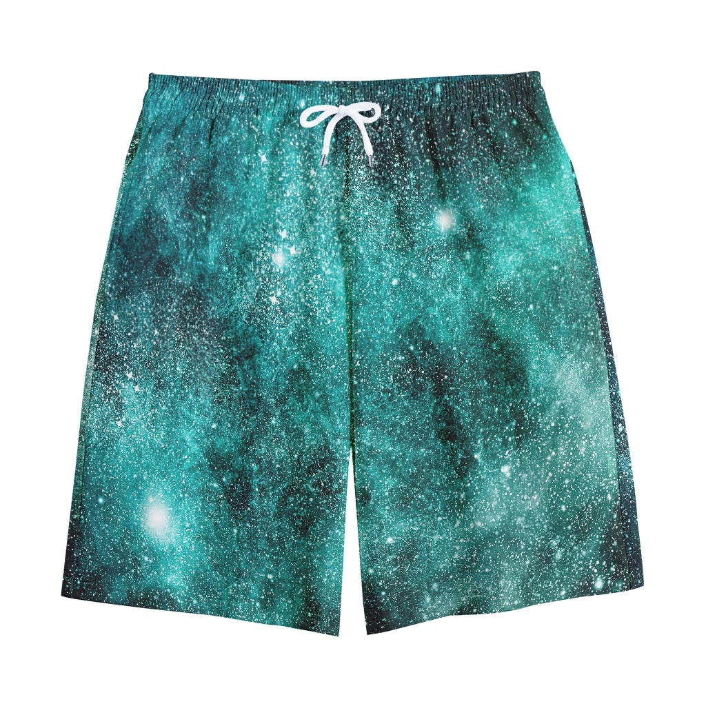 Teal Stardust Galaxy Space Print Cotton Shorts