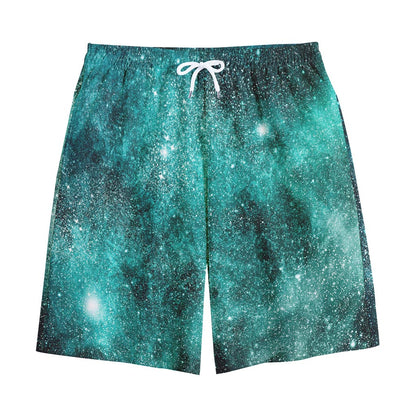 Teal Stardust Galaxy Space Print Cotton Shorts