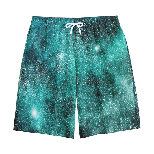 Teal Stardust Galaxy Space Print Cotton Shorts