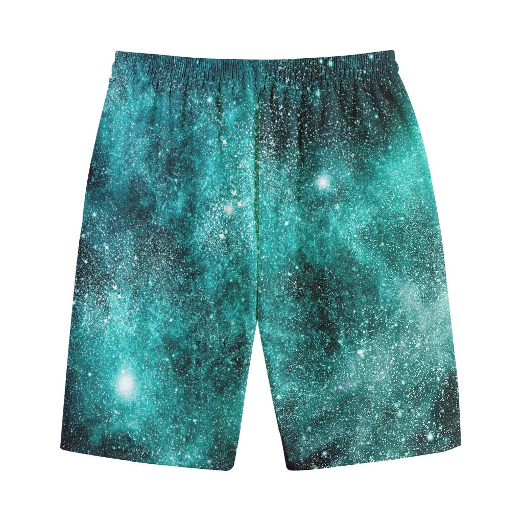 Teal Stardust Galaxy Space Print Cotton Shorts