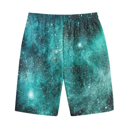 Teal Stardust Galaxy Space Print Cotton Shorts