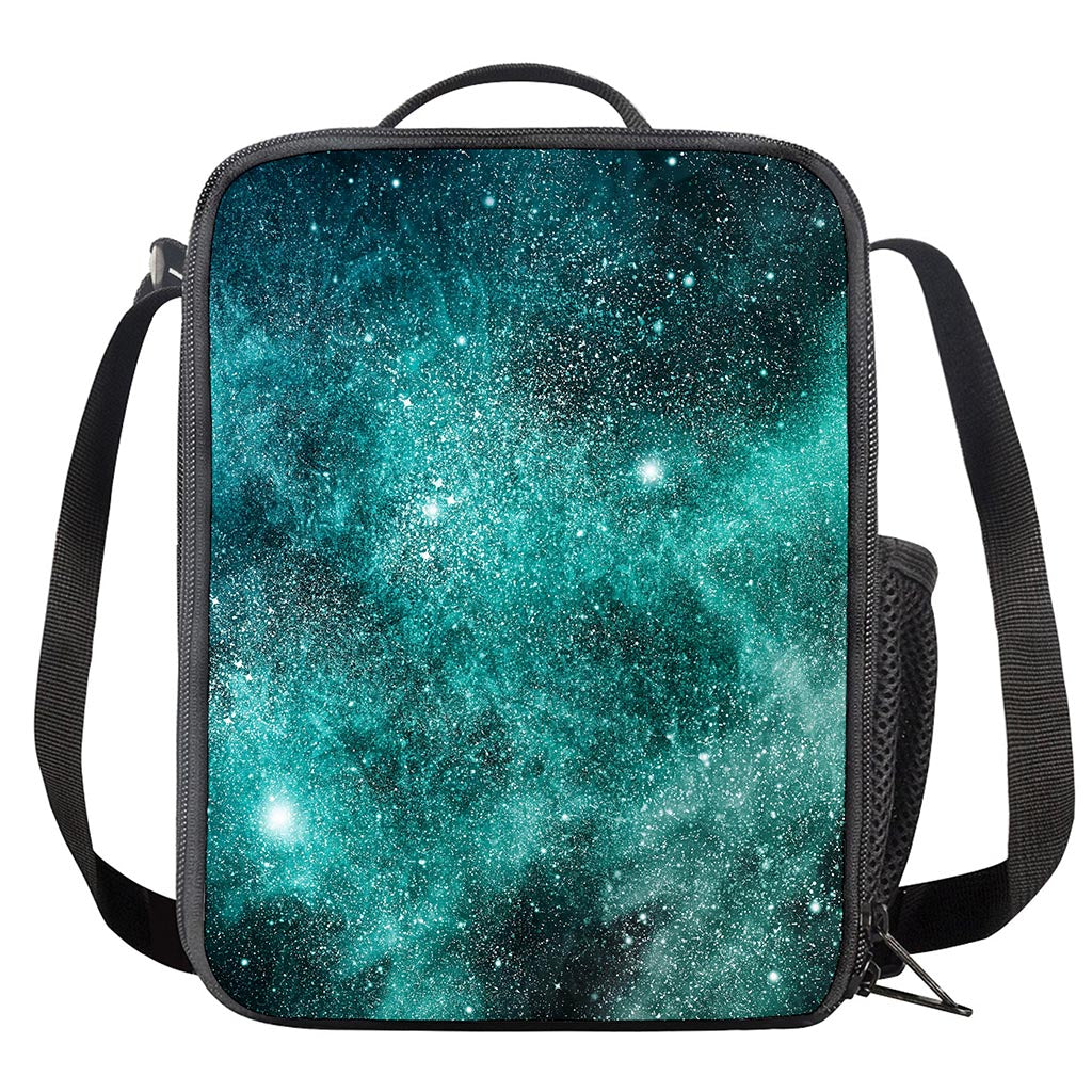 Teal Stardust Galaxy Space Print Crossbody Lunch Bag