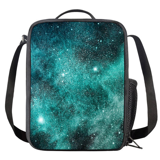 Teal Stardust Galaxy Space Print Crossbody Lunch Bag