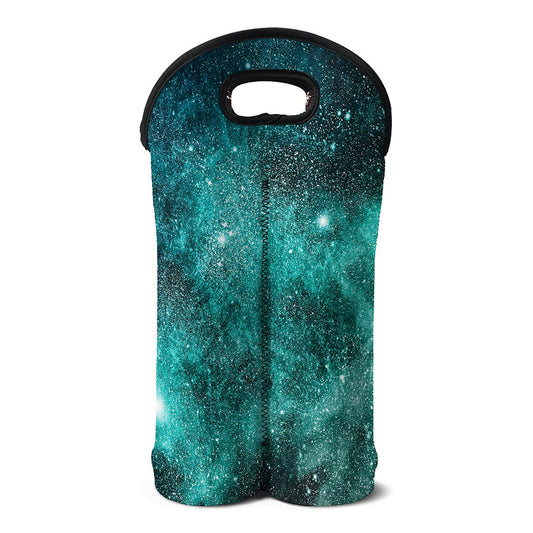 Teal Stardust Galaxy Space Print Double Neoprene Wine Tote