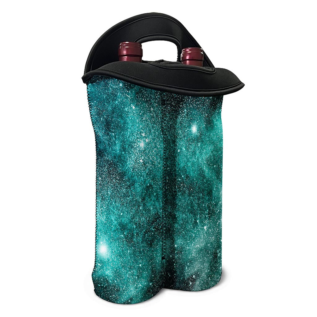 Teal Stardust Galaxy Space Print Double Neoprene Wine Tote