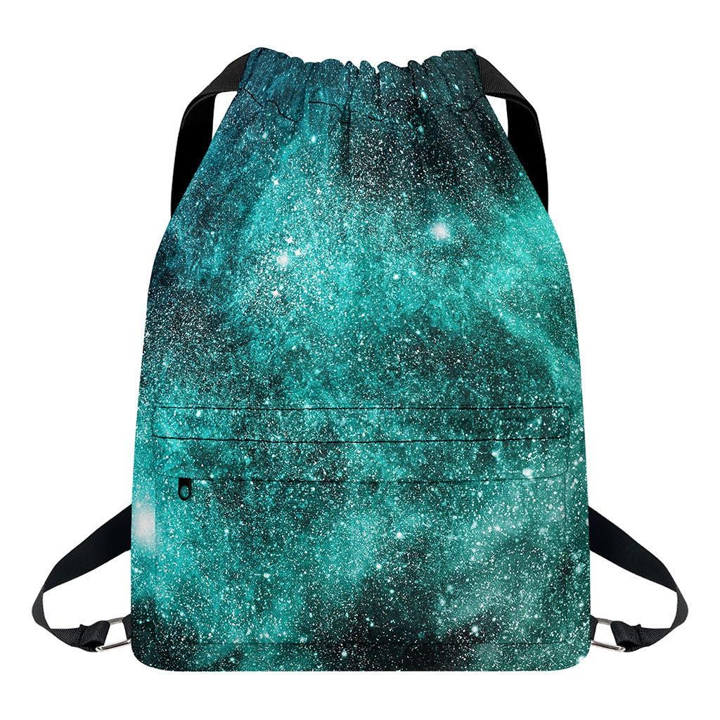 Teal Stardust Galaxy Space Print Drawstring Backpack