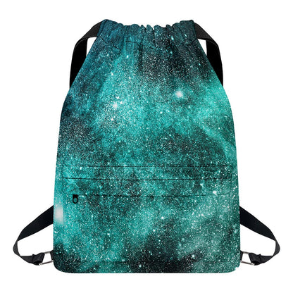 Teal Stardust Galaxy Space Print Drawstring Backpack