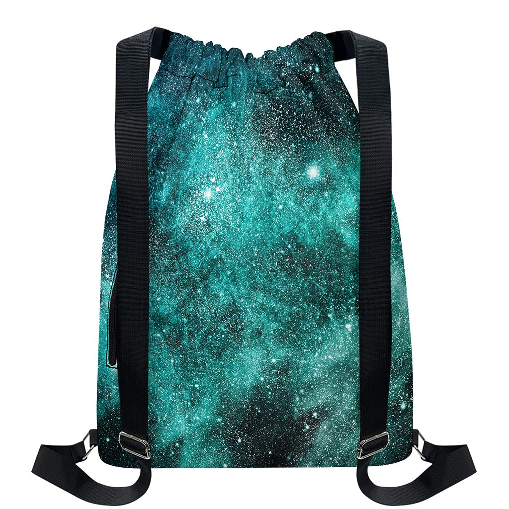 Teal Stardust Galaxy Space Print Drawstring Backpack