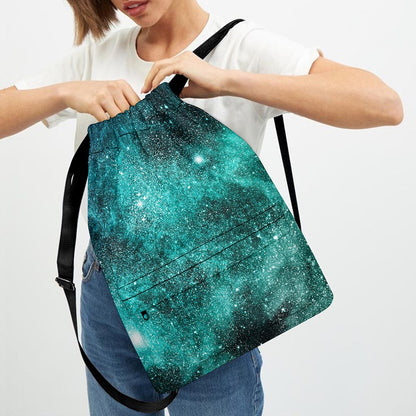 Teal Stardust Galaxy Space Print Drawstring Backpack