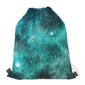 Teal Stardust Galaxy Space Print Drawstring Bag