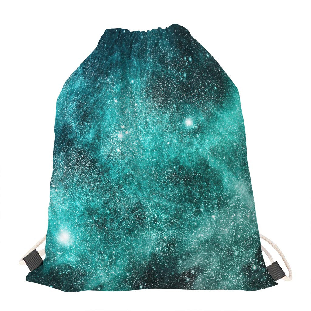 Teal Stardust Galaxy Space Print Drawstring Bag
